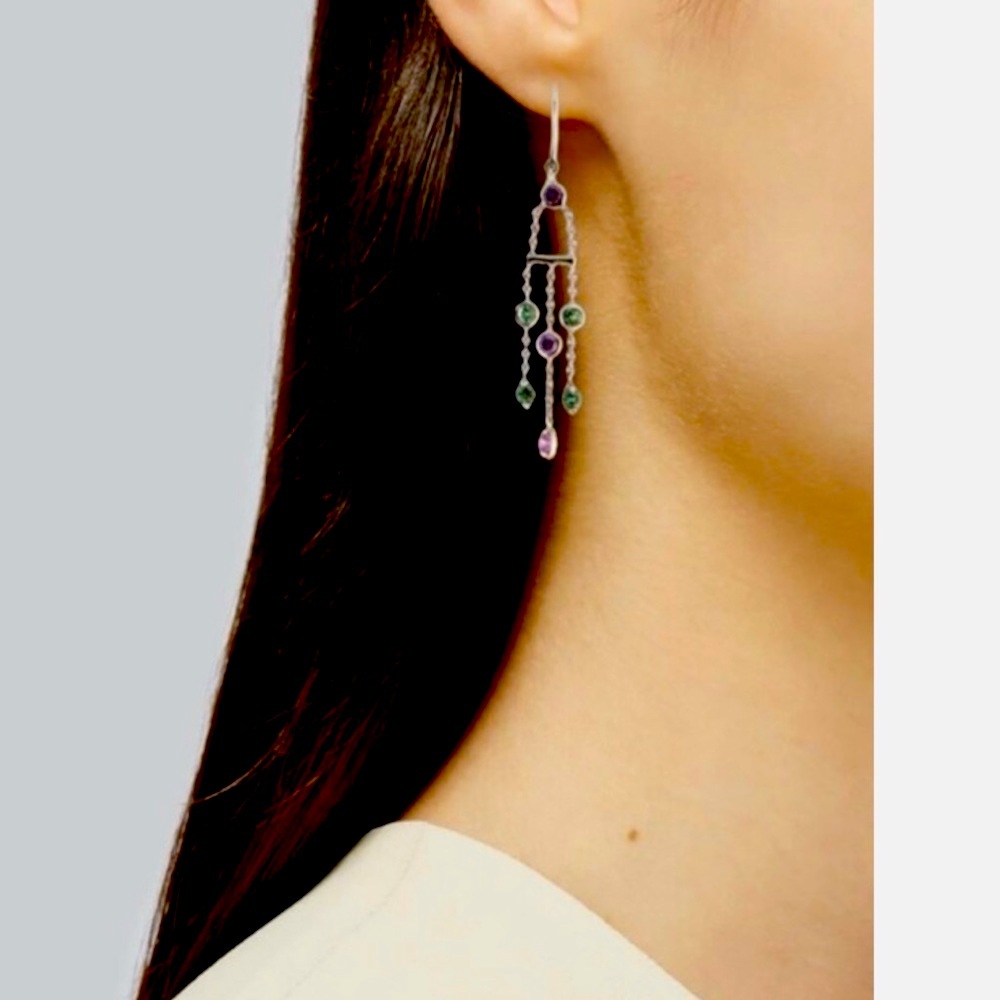 Tiffany & Co 18k Gold .80ct Sapphire Tourmaline Chandelier Dangle Earrings